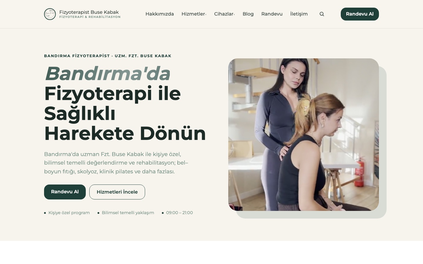 Fizyoterapist Buse Kabak — ComSuite ile kurulan web sitesi