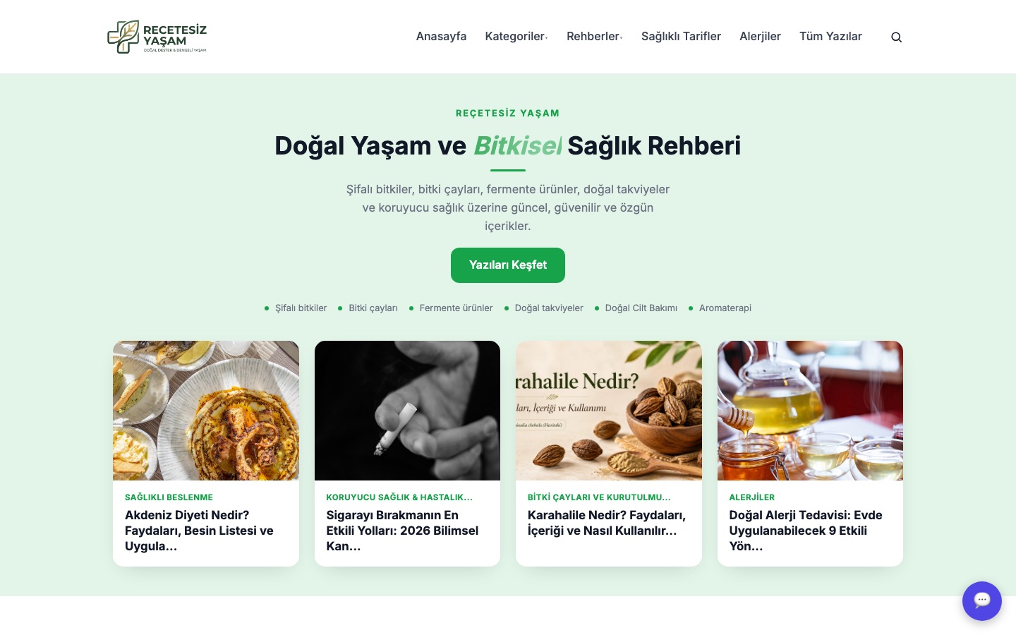 Reçetesiz Yaşam — ComSuite ile kurulan web sitesi