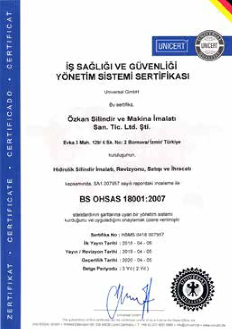BS OHSAS 18001:2007 İSG Yönetim Sistemi