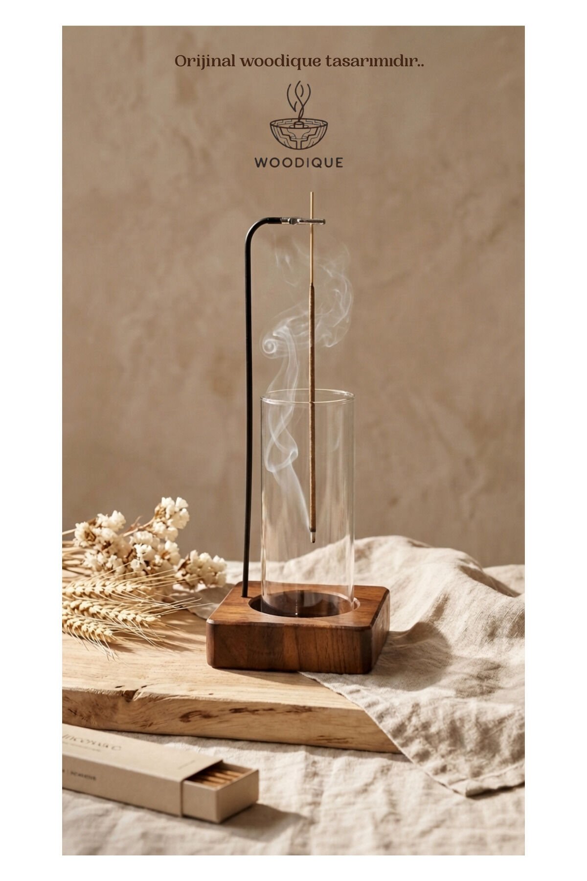 RİTÜEL SERİSİ Dekoratif Ahşap Tütsülük ve Meditasyon Aksesuarı |1 Paket Tütsü Hediyeli 10x27 cm