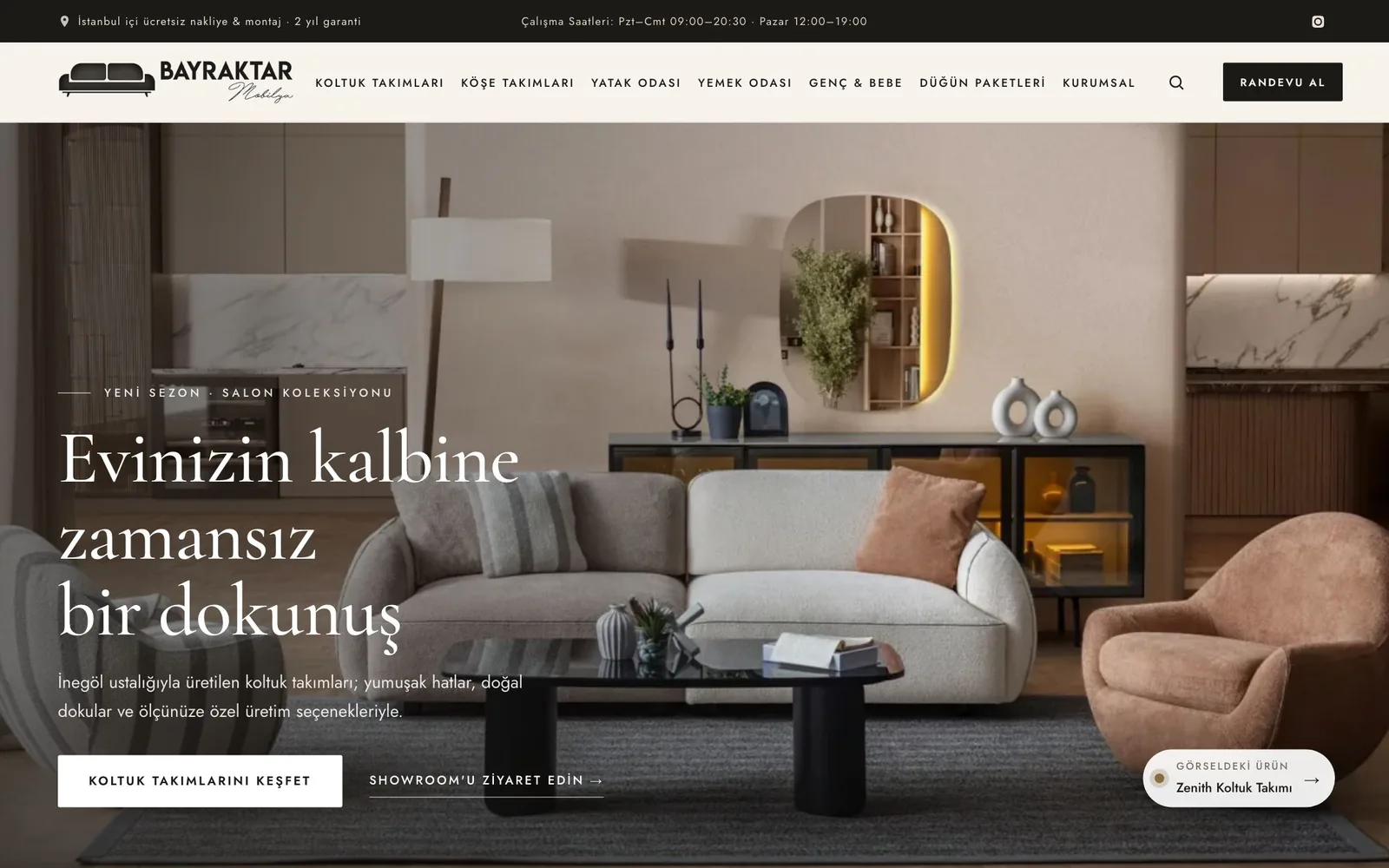 Ürünlerinizi showroom kalitesinde sergileyen mobilya web sitesi