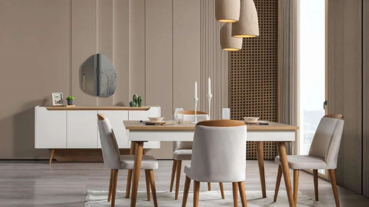 Comfort yemek odası takımı — masa, sandalyeler ve konsol
