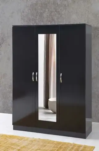 Parlak Siyah 3 Kapılı Dolap