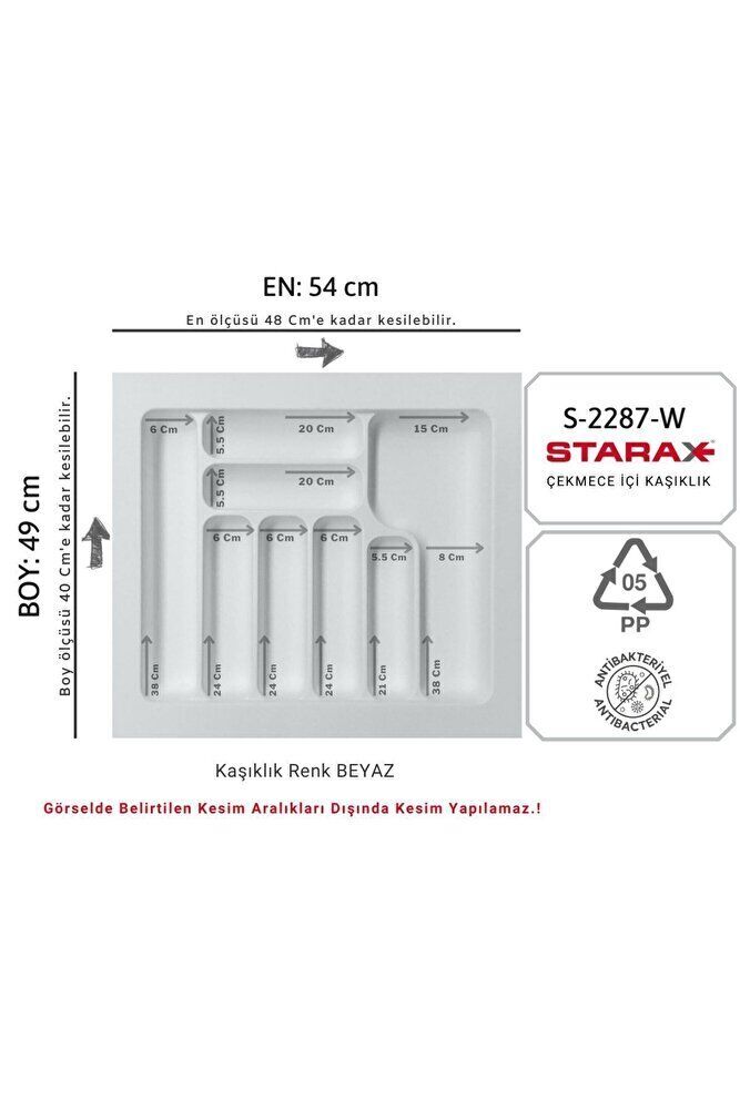 S-2287-w Çekmece Içi Plastik Kaşıklık Beyaz En:54-48 D:49-40 cm Arası Kesilir 8 Göz