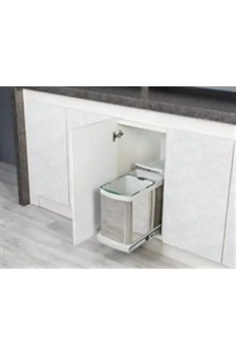 Gri 26x44x40x40-35 Cm Teleskopik Raylı Paslanmaz Gövde 16+1 Litre Çöp Kovası (s-2395-g)