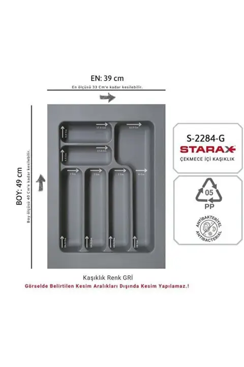 39x49 Çekmece Içi Gri Plastik Kaşıklık S-2284-g