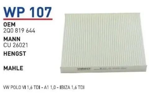 POLEN FILTRESI VOLKSWAGEN POLO VI 1,6 TDI - A1 1,0 - IBIZA 1,6 TDI