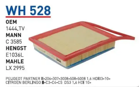HAVA FILTRESI PARTNER II-206-307-3008-508-5008 1,6 HDI 03-10> BERLINGO II -C3-C4-C5 DS3 1,6 HDI 10>