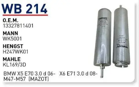YAKIT FILTRESI BMW X5 E70 3.0 d 06- X6 E71 3.0 d 08- M47-M57