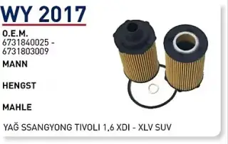 YAG FILTRESI SSANGYONG TIVOLI 1,6 XDI - XLV SUV