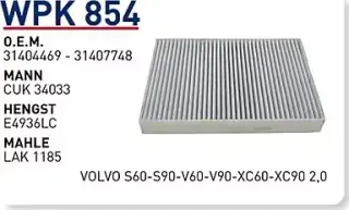 POLEN FILTRESI VOLVO S60-S90-V60-V90-XC60-XC90 2,0