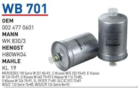 YAKIT FILTRESI MERCEDES 124-201-202 KASA 190 SERiE 102 MOTOR