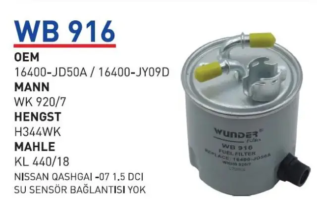 YAKIT FILTRESI NiSSAN QASHGAI -07 1.5 DCI SU SENSÖR BAGLANTISI YOK