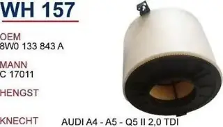 HAVA FILTRESI AUDI A4 - A5 - Q5 II 2,0 TDI