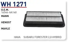 HAVA FILTRESI SUBARU FORESTER 2,0 HYBRID - XV 1,6