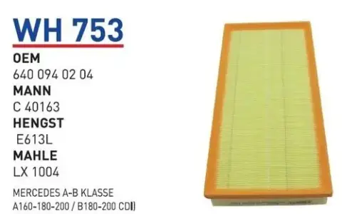 HAVA FILTRESI MERCEDES A-B KLASSE(A160-180-200 / B180-200 CDI)