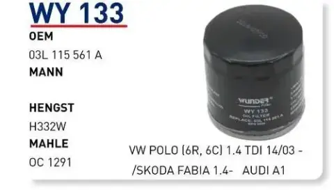 YAG FILTRESI VI POLO (6R, 6C) 1.4 TDI 14/03 - /SKODA FABIA 1.4-AUDI A1