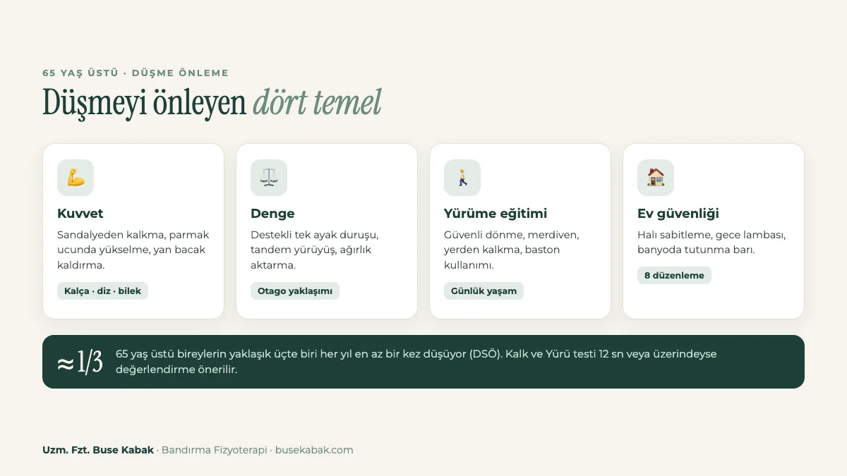 Yaşlılarda düşme önleme: kuvvet, denge, yürüme ve ev güvenliği
