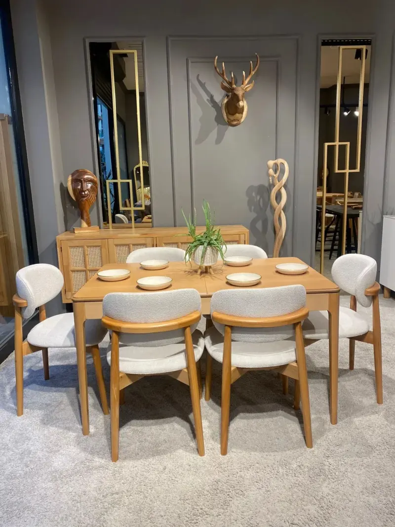Roys Ahşap 209 Naturel 120 Cm İlaveli Soft Yemek Masası Takımı