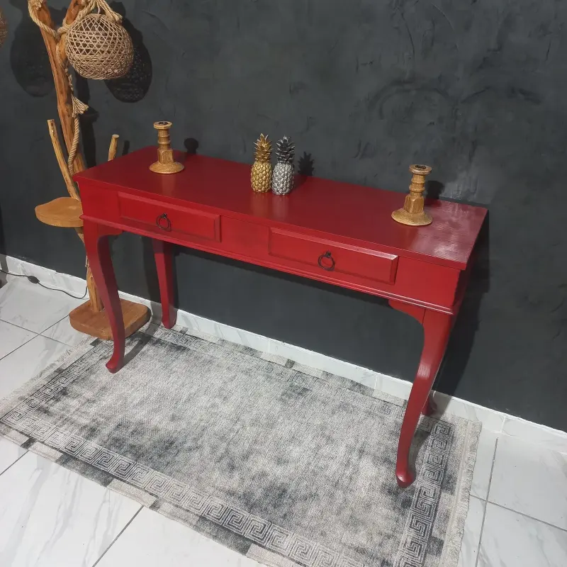 Roys Ahşap 120 Cm Çekmeceli Kırmızı Üstü Masif Eskitme Dresuar(Kopya)