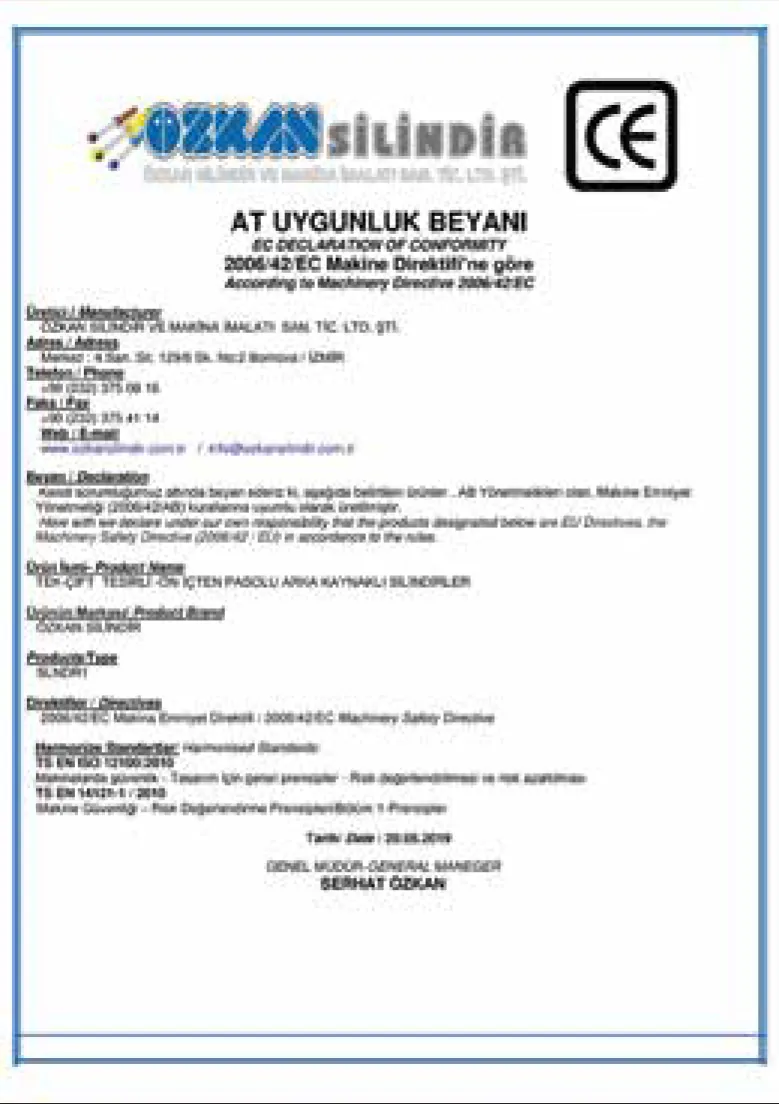 CE — AT Uygunluk Beyanı (2006/42/EC)