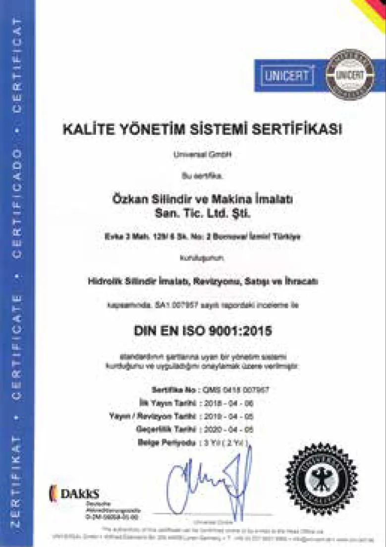 ISO 9001:2015 Kalite Yönetim Sistemi