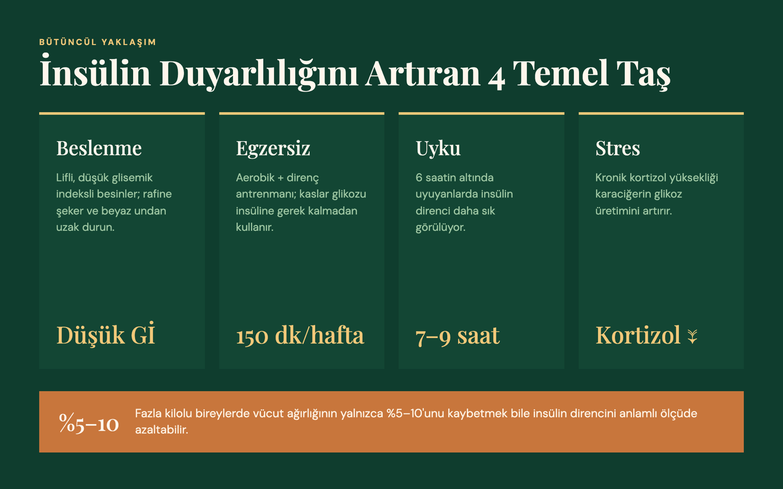 İnsülin duyarlılığını artıran 4 temel taş: beslenme, egzersiz, uyku ve stres yönetimi
