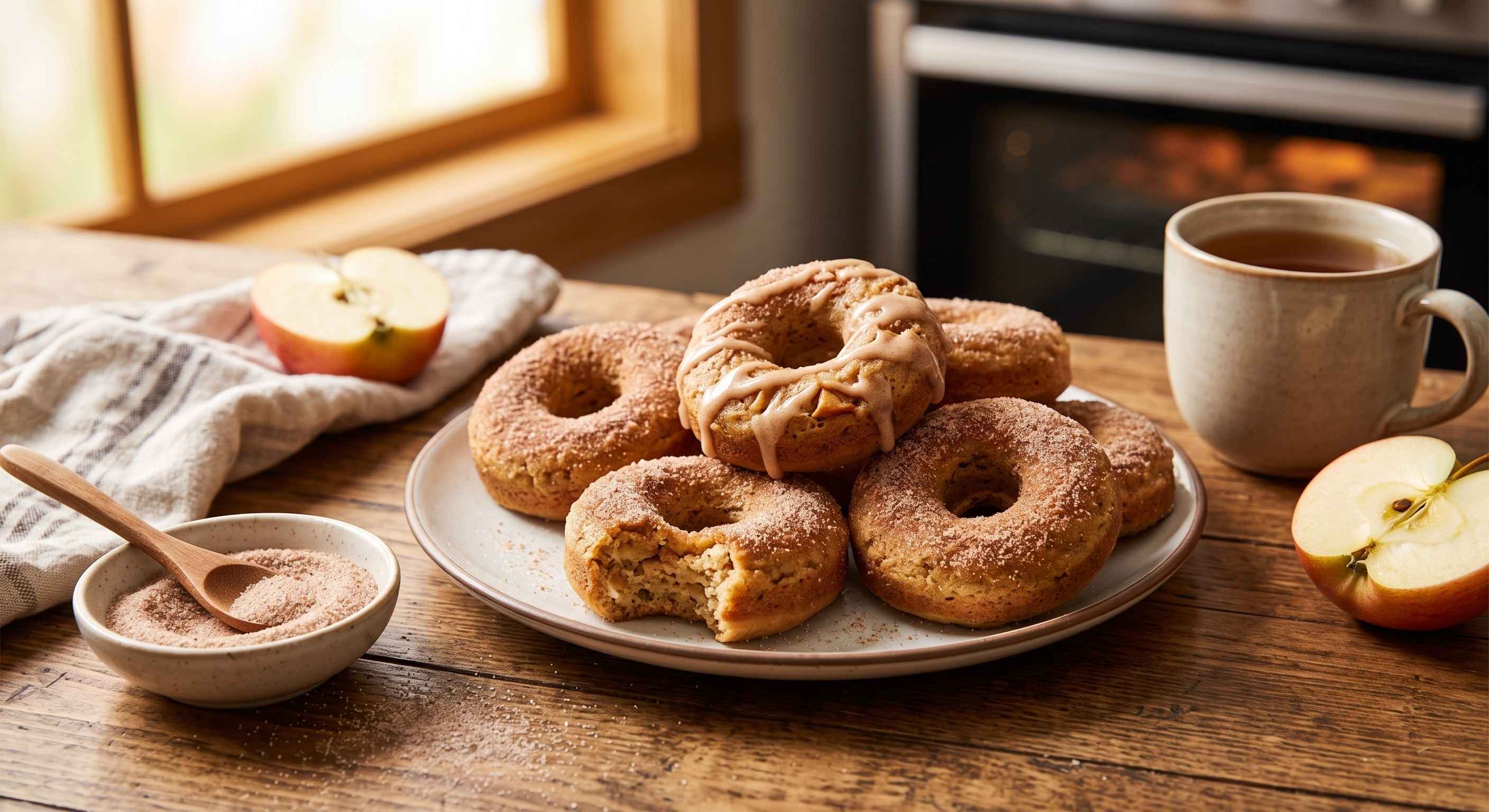Fırında Elmalı Tarçınlı Donut Tarifi: Rafine Şekersiz, Sağlıklı Sonbahar Lezzeti